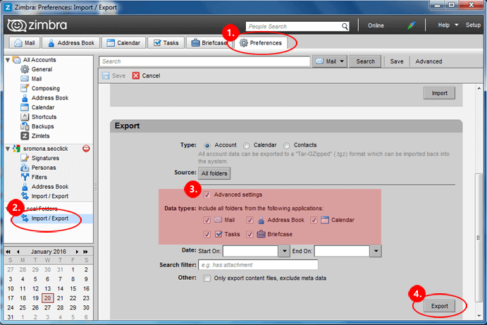 Migrate TGZ file From Zimbra