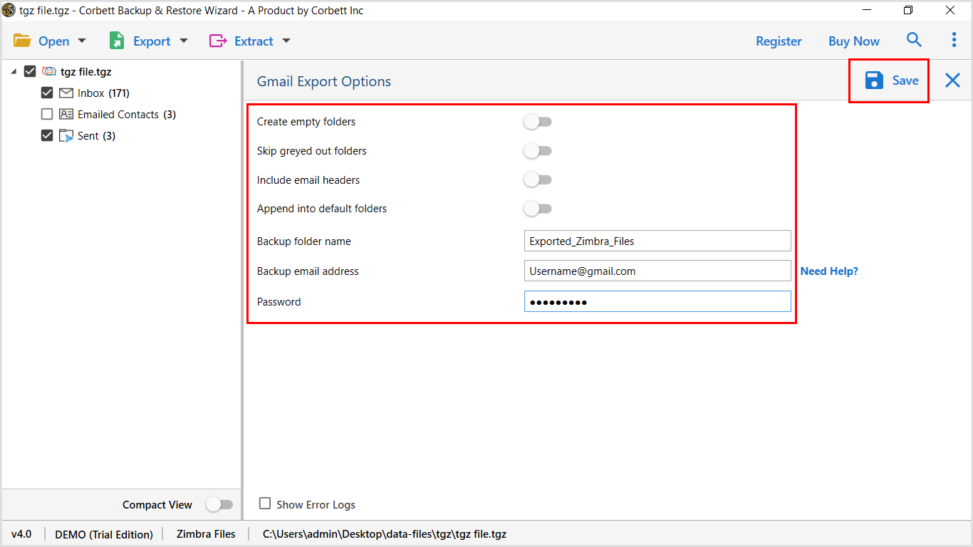 select filter and export option