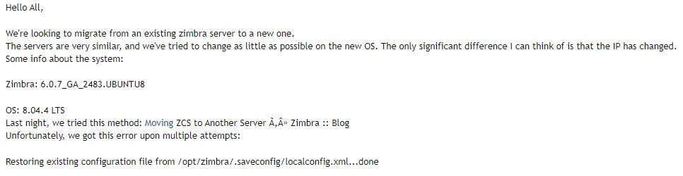 ZImbra new server migration query