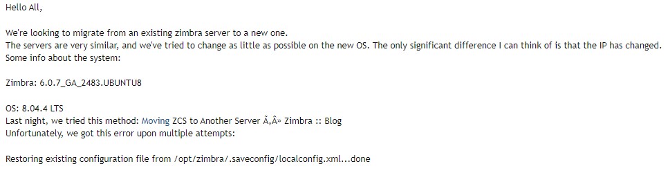 Zimbra migrate to new server