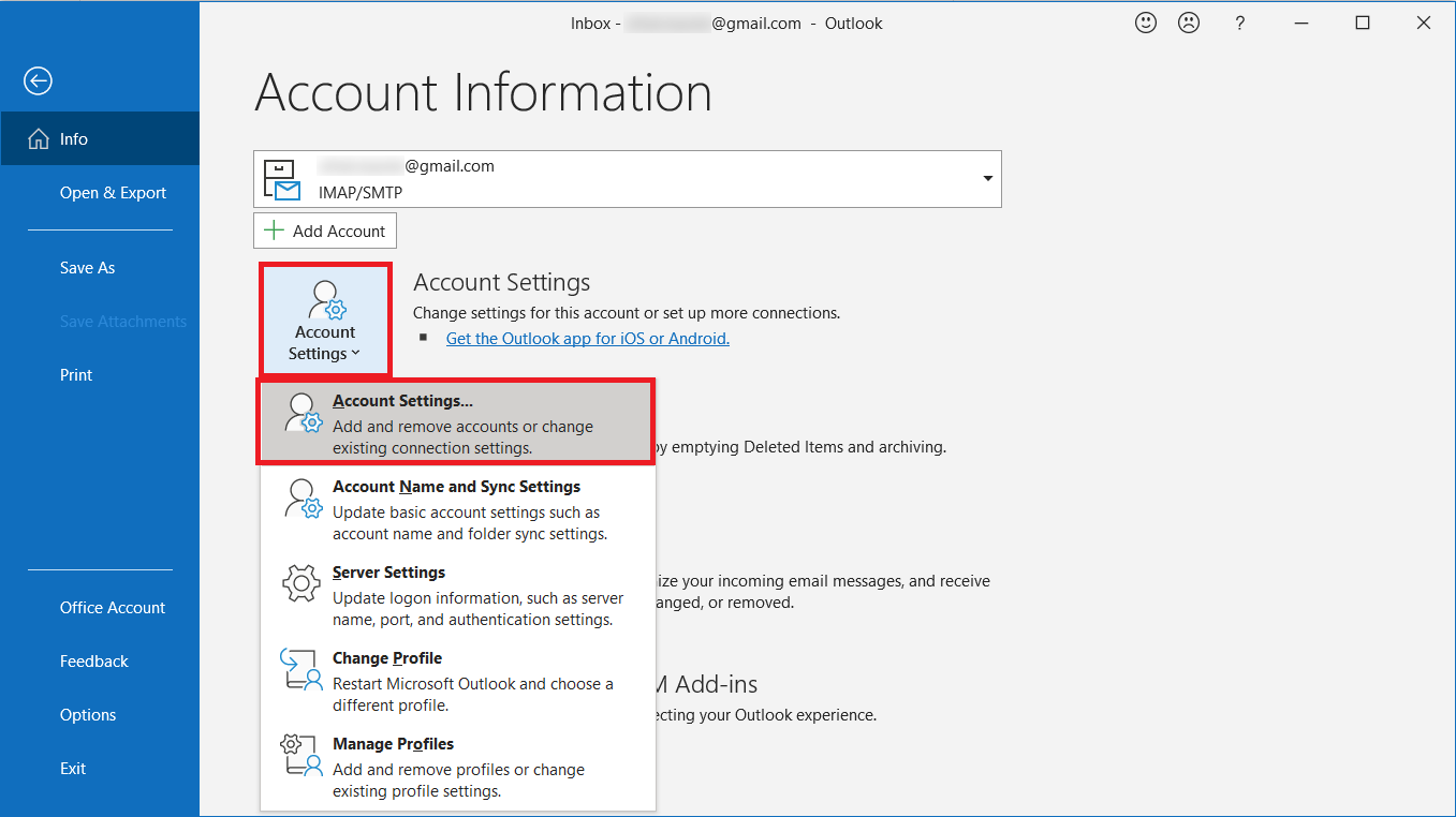 select Account Settings and again choose Account Settings.