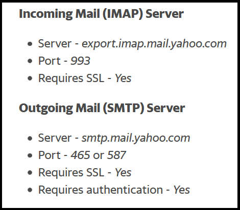 IMAP Server Details