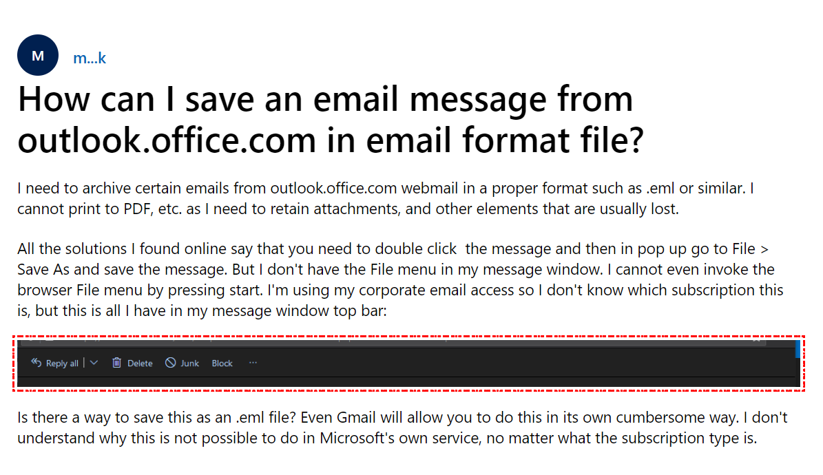 Office 365 export mail to EML