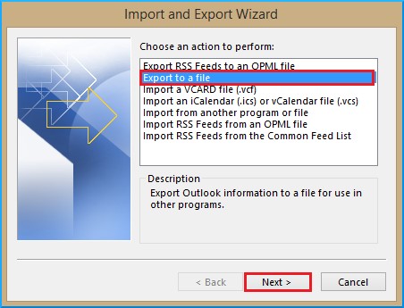 select Export to file option 